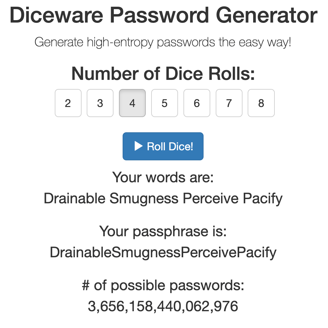 Diceware suggesting 'drainable smugness perceive pacify'