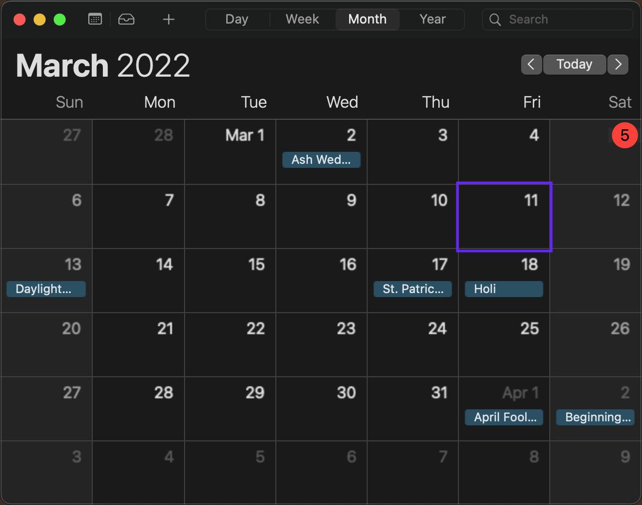 A calendar with Friday the 11th highlighted