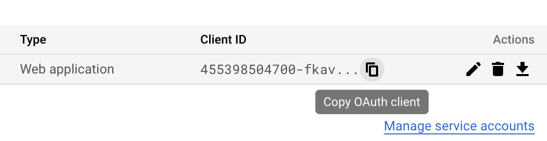 Google Cloud IAM console screenshot showing a client ID that looks like the issuer in the above example