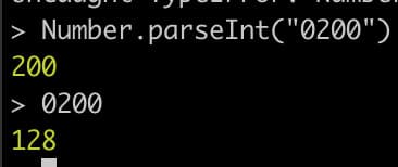 Parsing numbers node with octal